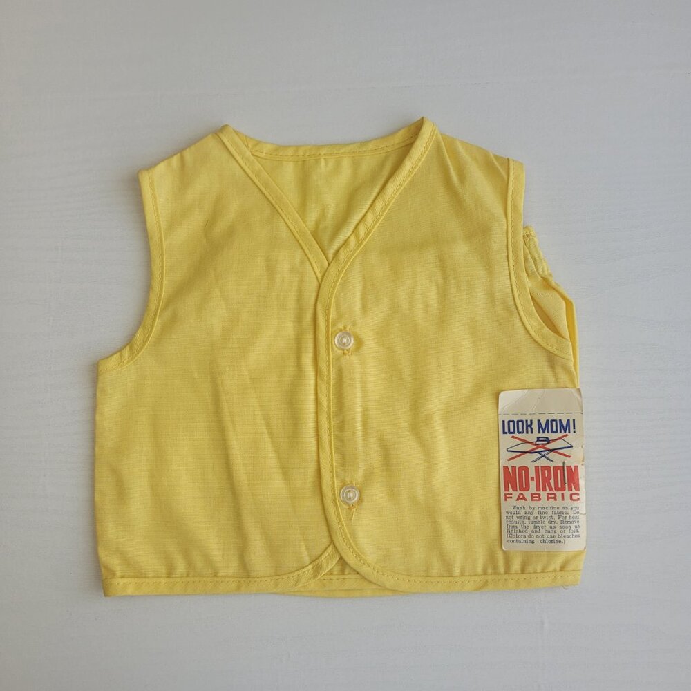 Vintage 60s baby 9mo 2pc Cotton Outfit Yellow Vest Top Shorts gender neutral USA